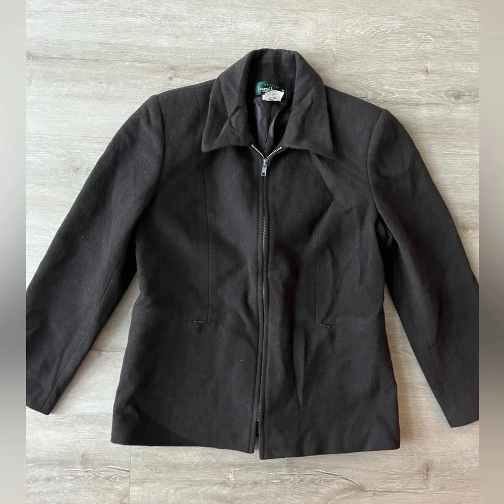 Harve Benard Womens 2P Brown Zip Up Car Jacket Wool Cashmere